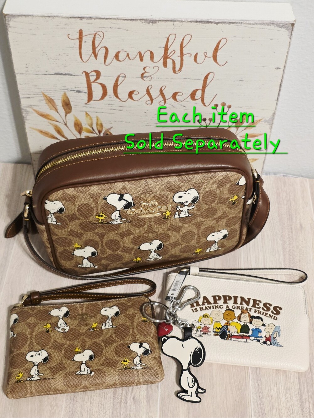 Coach X Peanuts Corner Zip Wristlet Happiness Snoopy & Friends CBP29 - Picture 4 of 15